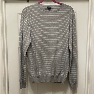 J Crew Men's Gray and White Striped Crewneck Sweater cotton cashmere